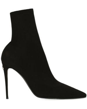 Dolce & Gabbana Logo-Plaque Pointed-Toe Ankle Boots - Black