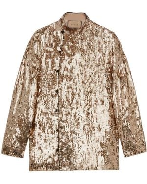 Gucci High Neck Sequin Shirt - Natural