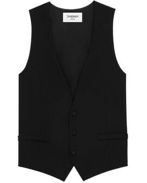 Saint Laurent V-Neck Button-Up Waistcoat - Black