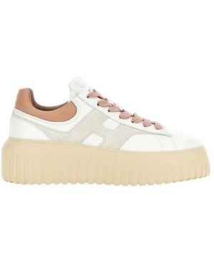 Hogan H-Striped Round Toe Trainers - Natural