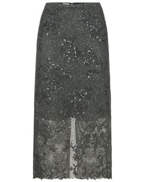 Brunello Cucinelli Dazzling Lace-Embroidery Pencil Skirt - Grey