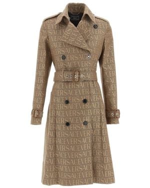 Versace Allover-Jacquard Double Breasted Trench Coat - Natural