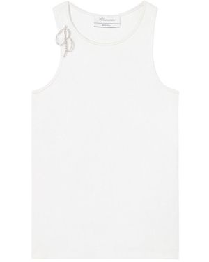 Blumarine Brooch-Detail Crewneck Tank Top - White