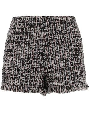 Self-Portrait Fringed Boucle Shorts - Black