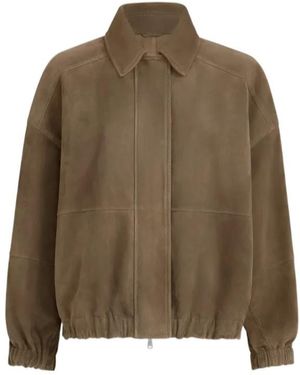Brunello Cucinelli Couture Suede Outerwear Jacket With Shiny Zipper Pull - Brown