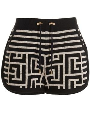 Balmain Monogram-Jacquard Wool Shorts - Black