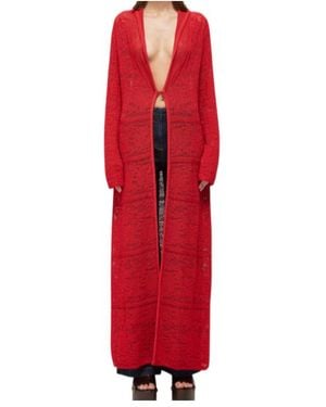 Blugirl Blumarine Crochet-Knit Long-Line Cardigan - Red