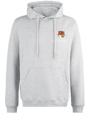 Barbour X Maison Kitsuné Fox Head Embroidered Hoodie - Gray