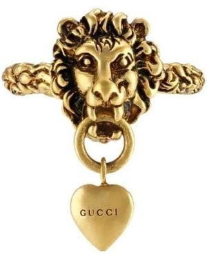 Gucci Lion Head-Heart Textured Ring - Metallic