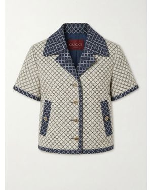 Gucci Tweed Button-Up Short-Sleeved Jacket - Blue