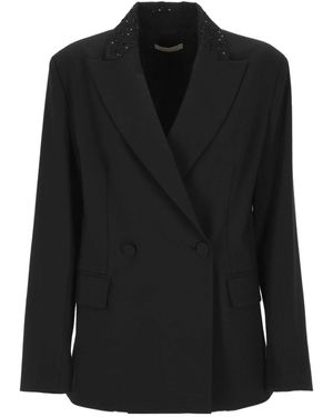 Antonelli Embellished Collar Double-Breasted Blazer - Black