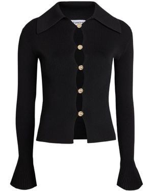 Self-Portrait Ribbed Stretch-Knit Top - Black