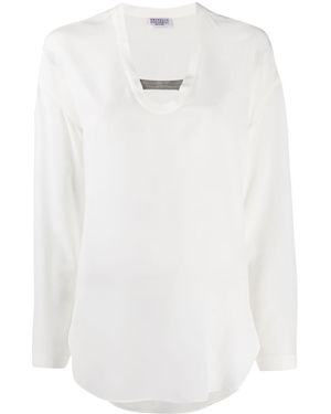 Brunello Cucinelli V-Neck Silk Blouse - White