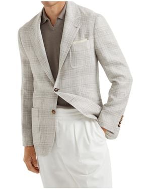 Brunello Cucinelli Prince Of Wales Deconstructed Blazer - White