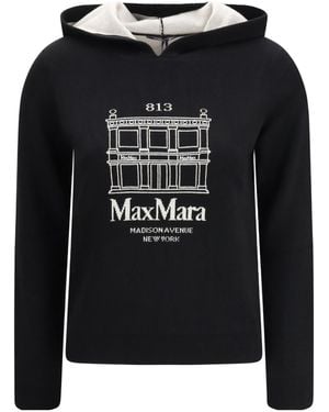 Max Mara Embroidered-Logo Hoodie - Black