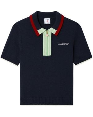CASABLANCA Merino Short Sleeve Polo Shirt - Blue
