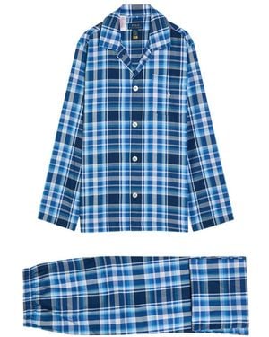 Polo Ralph Lauren Logo-Embroidered Checked Cotton Pajama Set - Blue