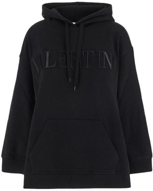 Valentino Logo-Embossed Oversized Hoodie - Black