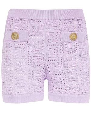 Balmain Monogram Mesh Knitted Shorts - Purple