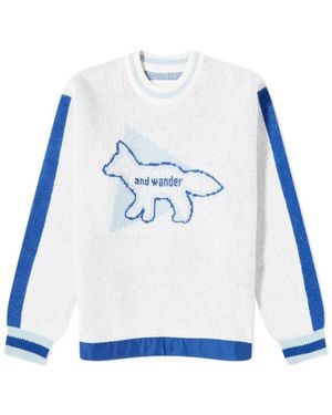 Maison Kitsuné X And Wander Logo-Intarsia Jumper - Blue