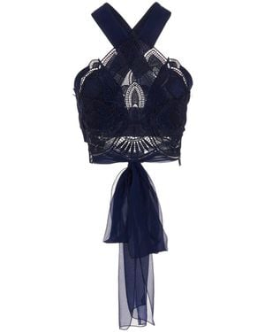 Alberta Ferretti Lace Crop Top - Blue