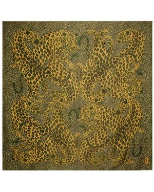 Saint Laurent Leopard-Print Silk Scarf - Green