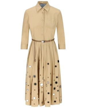 Prada Long-Sleeved Belted Dress - Natural