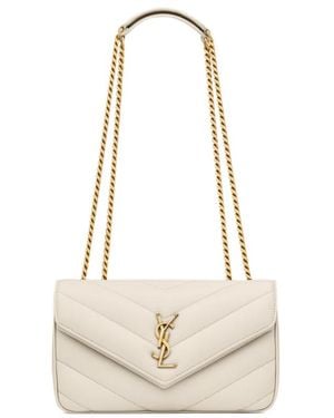 Saint Laurent Loulou Matelassé Small Shoulder Bag - White