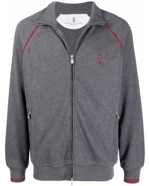 Brunello Cucinelli Contrast Piping Zip-Up Sweatshirt - Gray