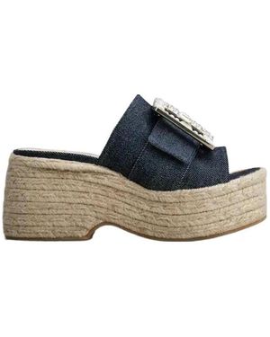 Roger Vivier Strass Buckle Espadrille Platform Mule - Blue