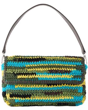 STAUD Leather-Trimmed Crocheted Fabric And Raffia Shoulder Bag - Green