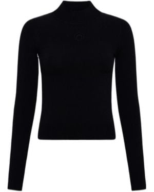 Marine Serre Mock-Neck Fitted Knitted Jumper - Blue