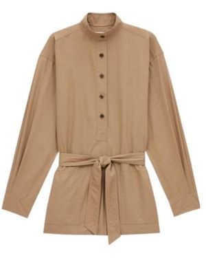 Saint Laurent Button Detailed Belted Tunic - Natural