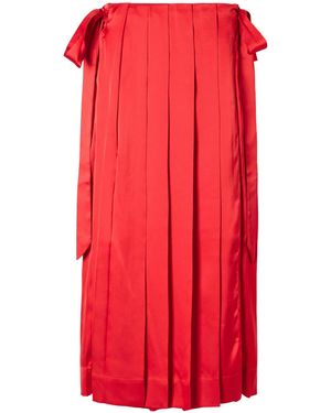 Simone Rocha Pleated Sheer Satin Midi Skirt - Red