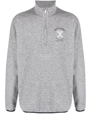 Brunello Cucinelli Logo-Embroidered Zip-Neck Jumper - Grey