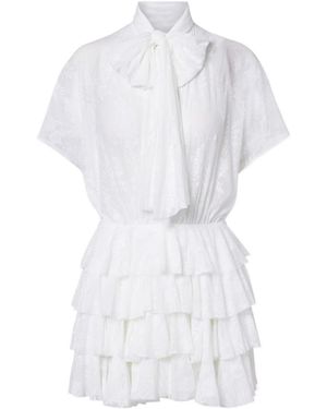 Norma Kamali Lauren Semi-Sheer Tiered Lace Minidress - White