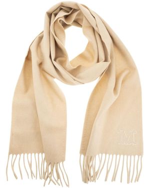 Max Mara Monogram-Embroidered Camel Stole - Metallic