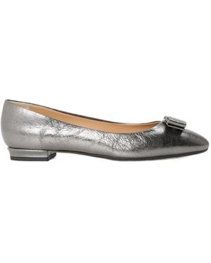 Ferragamo Leather Flat Ballet Shoe - Gray