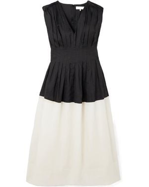 Sea Nicola Two-Tone Pintucked Ramie Midi Dress - Black