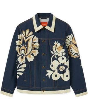 La DoubleJ Floral-Print Denim Jacket - Blue