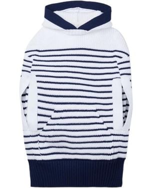 Sacai Hooded Striped Ribbed-Knit Cape - Blue