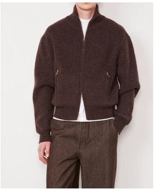 Officine Generale Zip-Up Ribbed Knit Cardigan - Brown