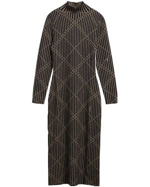Barbour High Neck Jacquard Rib Knit Midi Dress - Gray