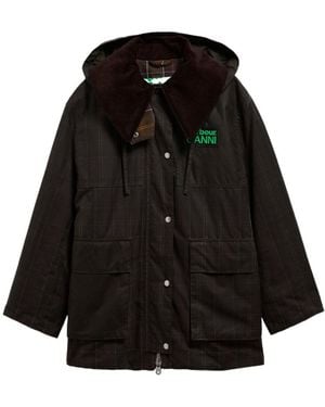 BARBOUR X GANNI Hooded Tartan Wax Cotton Jacket - Black