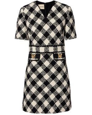 Valentino Vgold Checked Tweed Minidress - Black