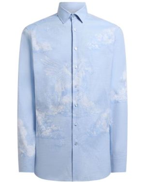 Etro Cotton Shirt With Placed Pegaso Motif - Blue