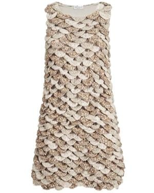 Brunello Cucinelli Handmade Dazzling Shell Opera Knit Mini Dress - Natural