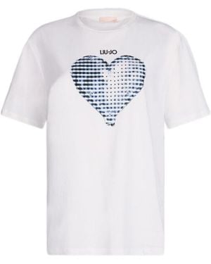 Liu Jo Heart Embellished Crewneck T-Shirt - White