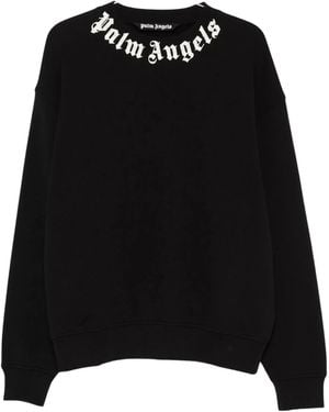 Palm Angels Neck Logo Crewneck Sweatshirt - Black