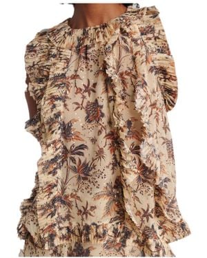 Ulla Johnson Sabra Printed Silk-Blend Chiffon Top - Brown
